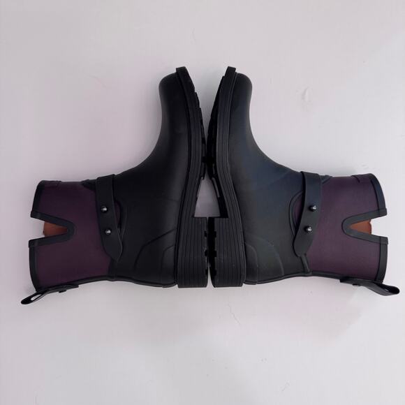 Rag & Bone Shoes Women 37 Black Moto Rubber Rain Boot Zip Strap Stud Detail - Picture 5 of 16